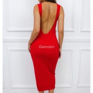 ♥️ Sexy Low Back Red Midi Dress